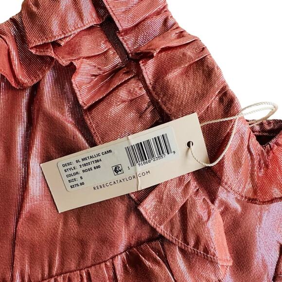 Rebecca Taylor Metallic Lurex Cami Ruffle Blouse Size Small NEW Rose Gold - Picture 3 of 5